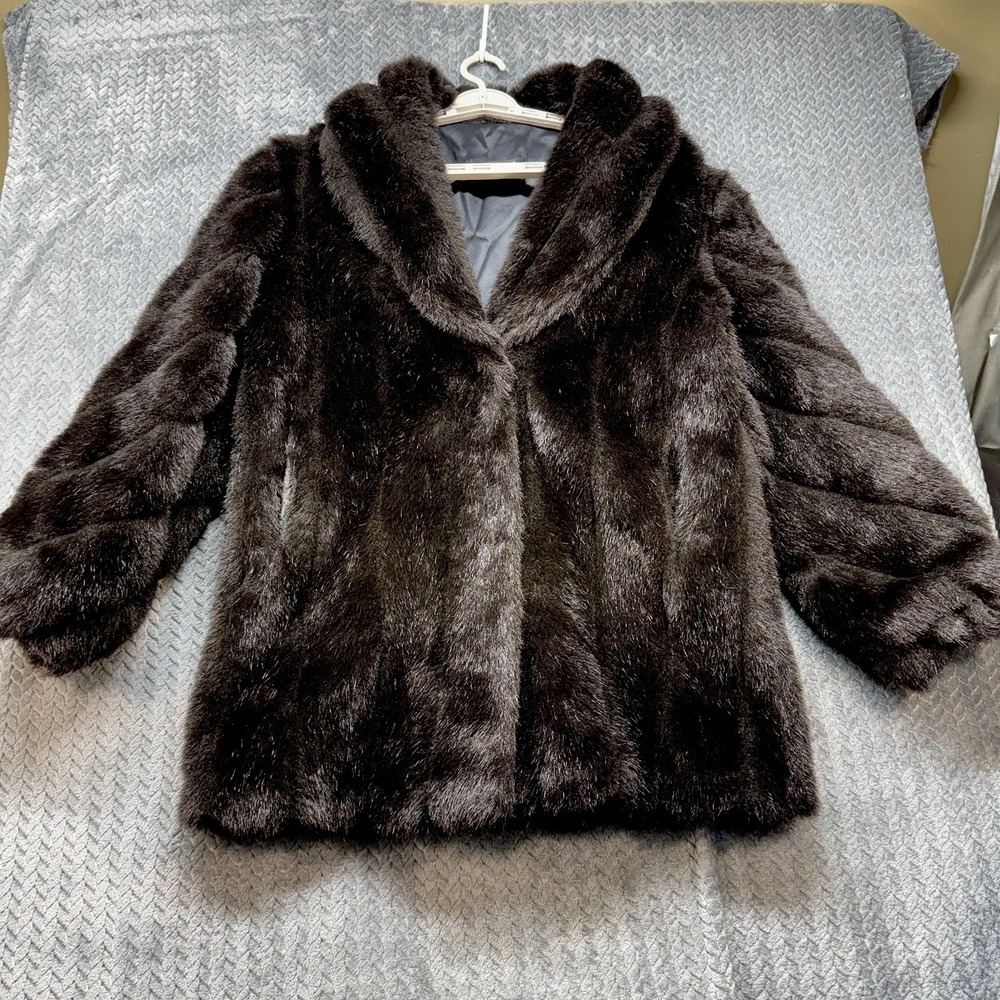 Vintage Monterey Fashions Black Faux Fur Coat Women Medium Made in USA
